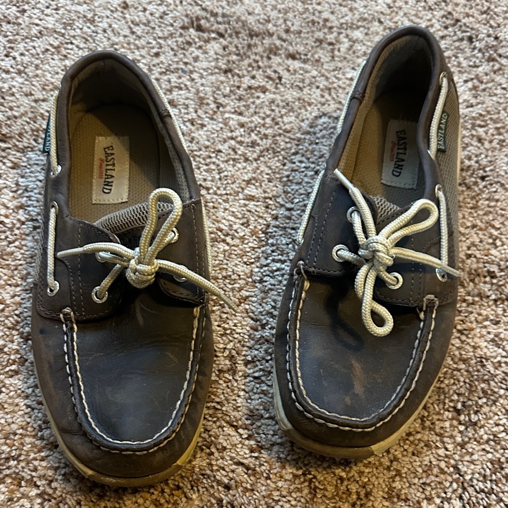 Eastland Dark Brown Boat Shoes with Cream Laces